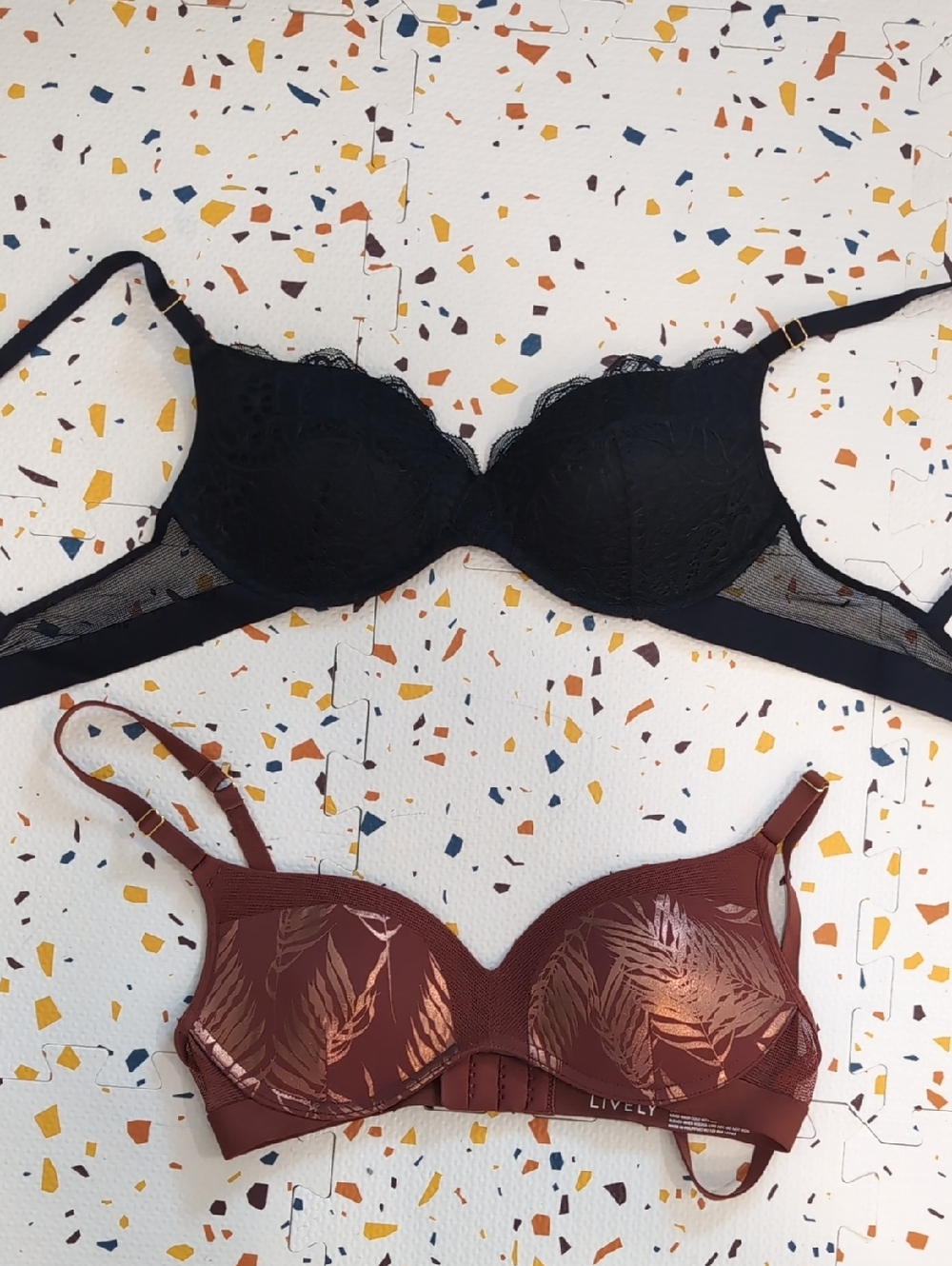 Lively Copper Metallic Leaf Underwire Bra - Women Intimates Lot Of Two 34b